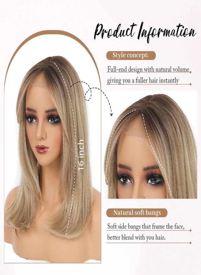 Molefi Hair Toppers for Women with Thinning Hair,16 Inch Full-End Topper,Synthetic Wiglets Pieces For Women 6.5"x6.5"Large Base for Daily Use(Ombre Dirty Blonde with Dark Root) - Image 2